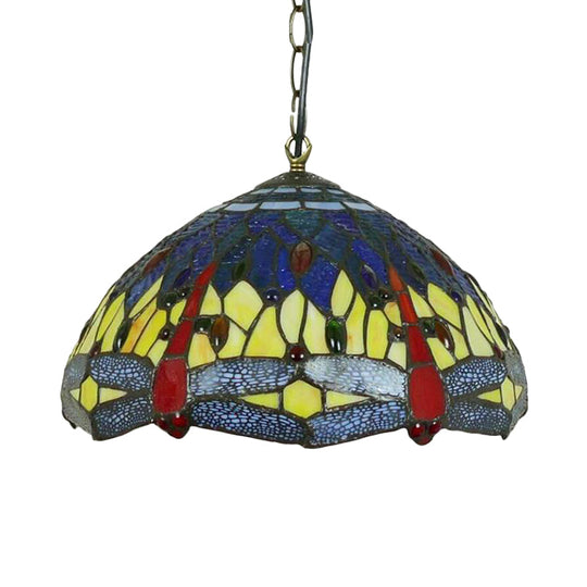 Mediterranean Blue/Green Stained Glass Dragonfly Chandelier Pendant - Kitchen Lighting 1/2 Lights