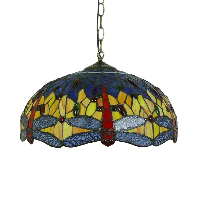 Dragonfly Chandelier Pendant - Mediterranean Blue/Green Stained Glass - Kitchen Lighting - 1/2 Pendant Lights