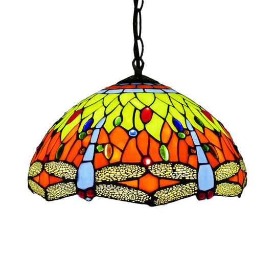 Dragonfly Chandelier Pendant - Mediterranean Blue/Green Stained Glass - Kitchen Lighting - 1/2 Pendant Lights