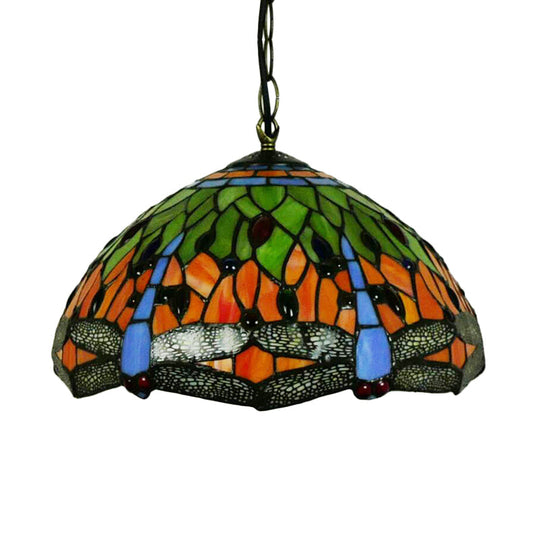 Dragonfly Chandelier Pendant - Mediterranean Blue/Green Stained Glass - Kitchen Lighting - 1/2 Pendant Lights