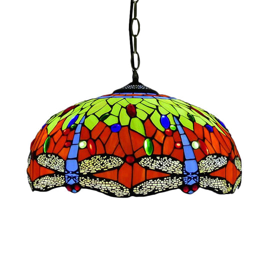 Dragonfly Chandelier Pendant - Mediterranean Blue/Green Stained Glass - Kitchen Lighting - 1/2 Pendant Lights