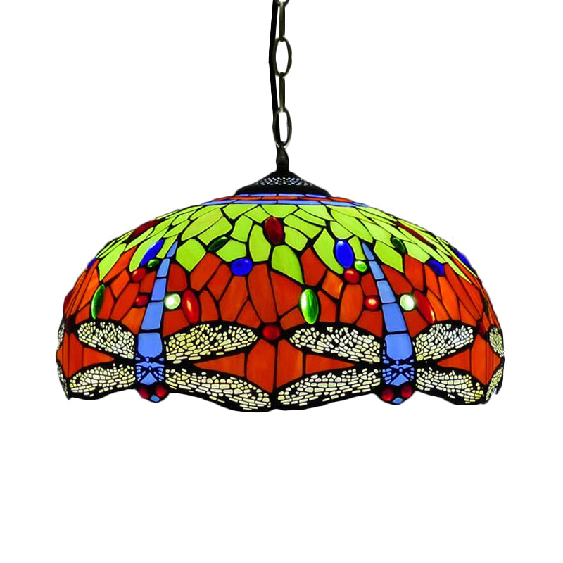 Mediterranean Blue/Green Stained Glass Dragonfly Chandelier Pendant - Kitchen Lighting 1/2 Lights 2