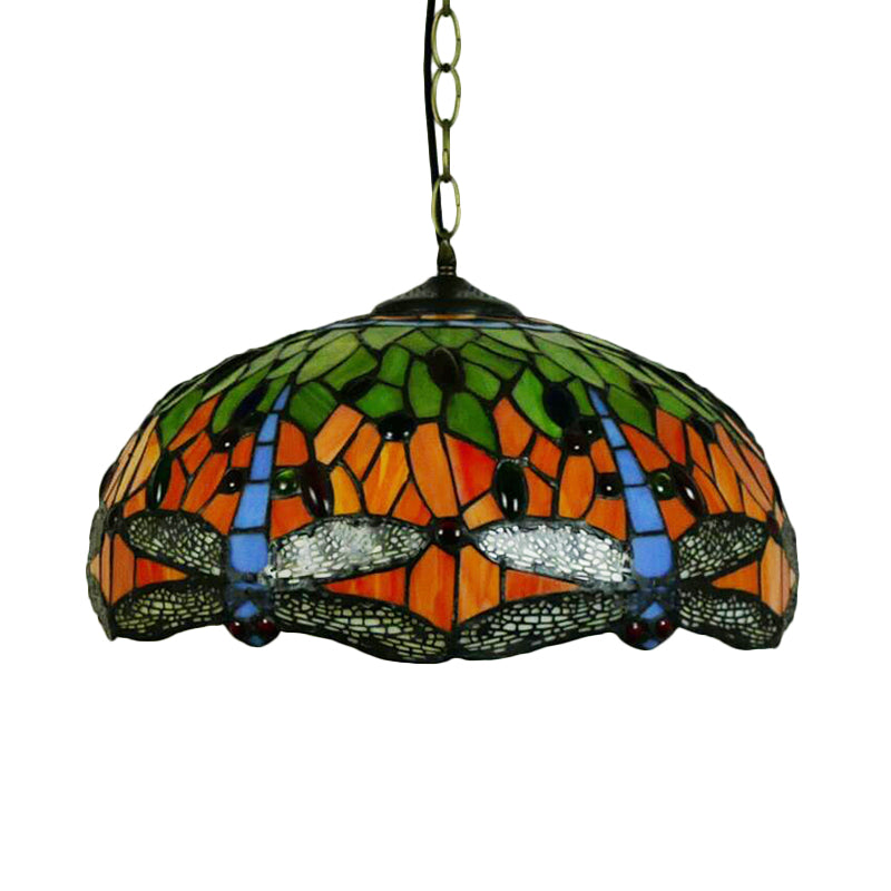 Dragonfly Chandelier Pendant - Mediterranean Blue/Green Stained Glass - Kitchen Lighting - 1/2 Pendant Lights