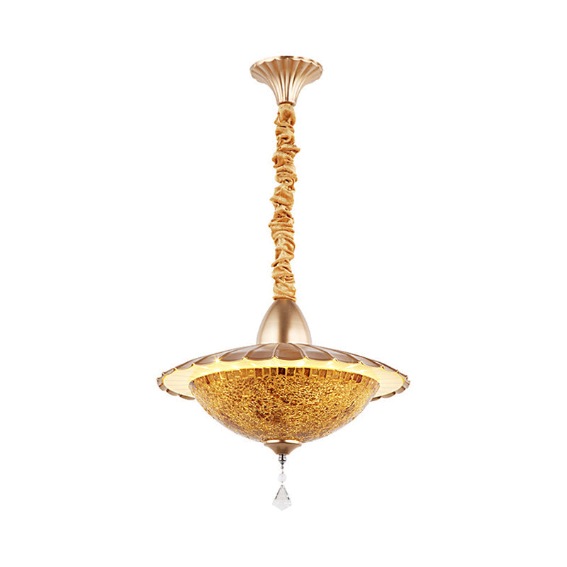 White Cut Glass Led Bowl Chandelier With Crystal Droplet - Mediterranean Suspension Pendant / D