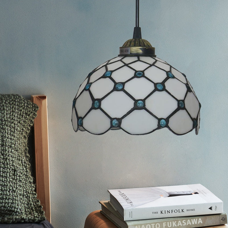 Black 1-Light Pendant Lamp with Baroque Beige/Blue/Green Glass Shade - Perfect for Dining Room