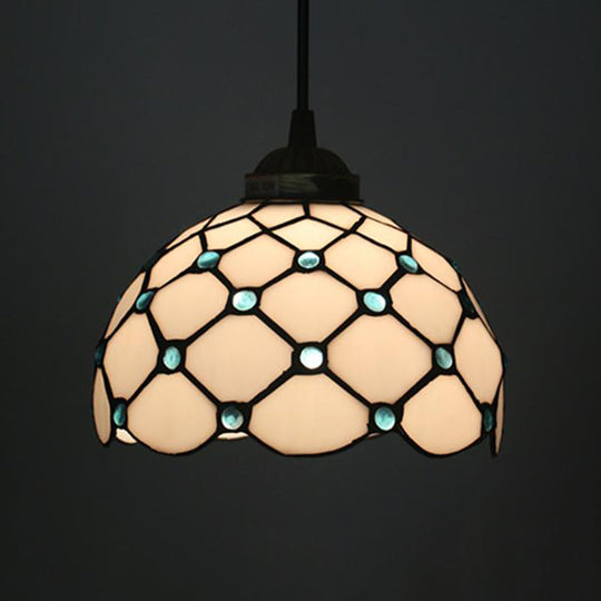 Black 1-Light Pendant Lamp with Baroque Beige/Blue/Green Glass Shade - Perfect for Dining Room