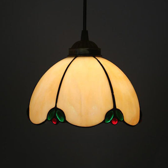 Black 1-Light Pendant Lamp with Baroque Beige/Blue/Green Glass Shade - Perfect for Dining Room