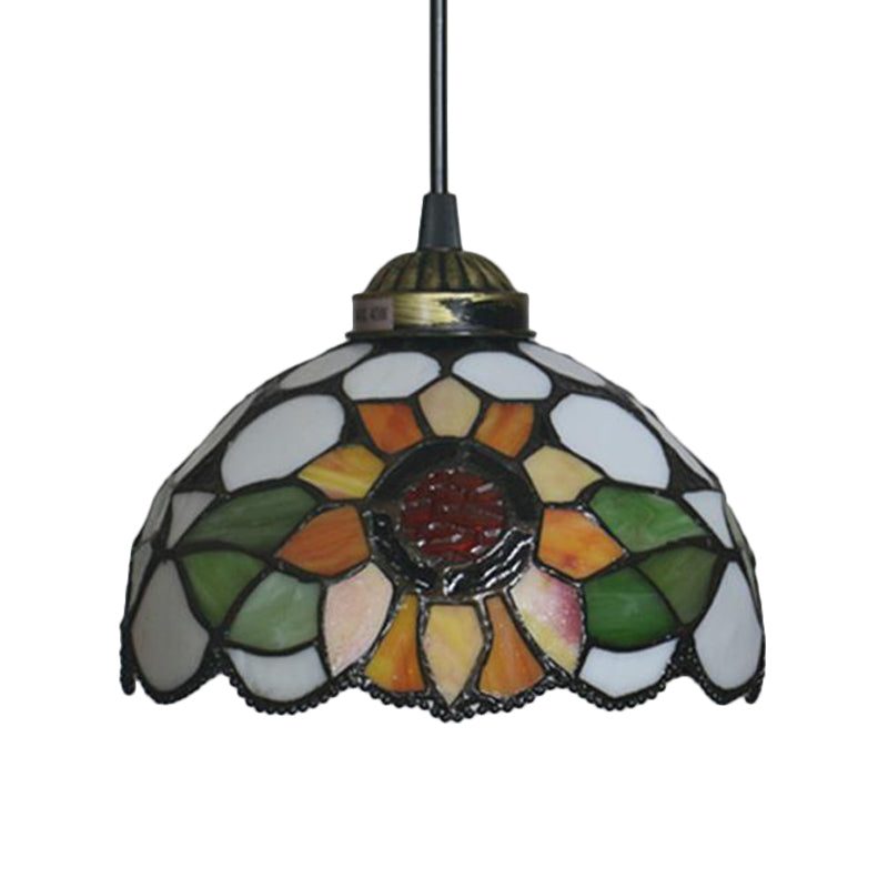 Victorian Floral Ceiling Pendant Light Fixture for Dining Room - Beige/Red/Pink Cut Glass Hanging Lamp