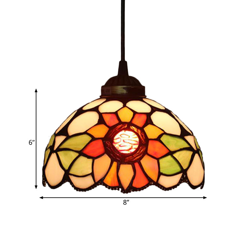 Victorian Floral Ceiling Pendant Light Fixture for Dining Room - Beige/Red/Pink Cut Glass Hanging Lamp