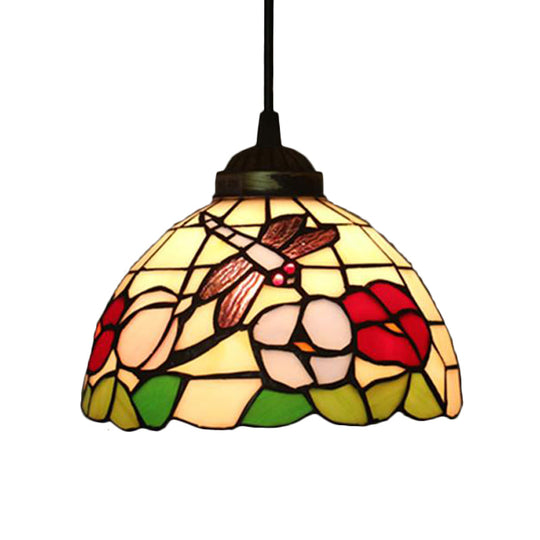 Victorian Floral Cut Glass Pendant Light - 1-Light Beige/Red/Pink Fixture For Dining Room Beige