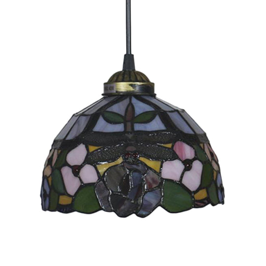 Tiffany Style Blossom Pendant Light Fixture - Multicolored Cut Glass Bronze Down Lighting For Dining