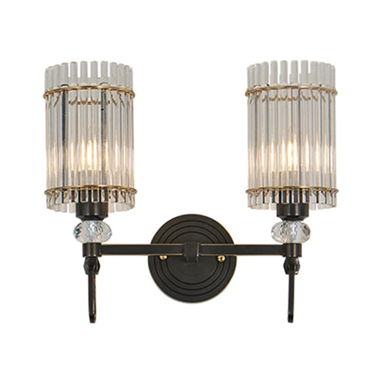 Traditional Black Clear K9 Crystal Wall Sconce Lighting Fixture - 1/2 Lights Cylinder Walllight