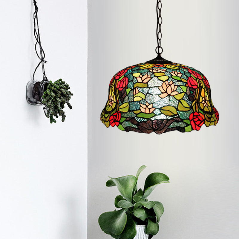 Red/Orange/Green Cut Glass Hanging Chandelier - 3-Light Bronze Pendant Light For Kitchen Green