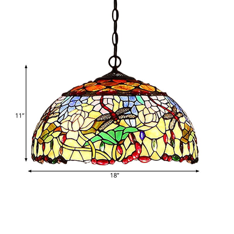 3-Light Cut Glass Chandelier in Blossom Red/Orange/Green with Bronze Ceiling Pendant for Kitchen