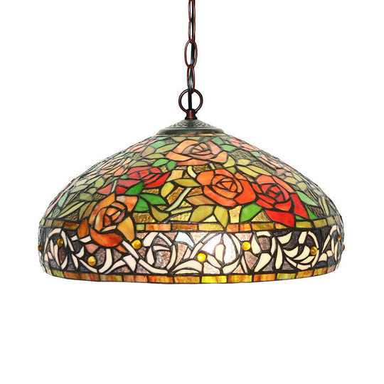 Red/Orange/Green Cut Glass Hanging Chandelier - 3-Light Bronze Pendant Light For Kitchen Orange