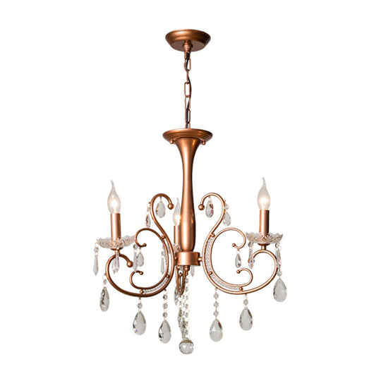 Brass Crystal Curvy Chandelier Lamp With Countryside Charm - 3/6/8 Lights