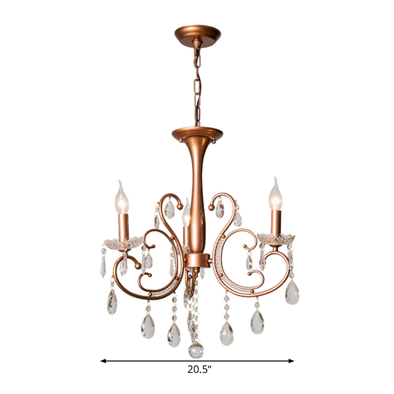 Brass Crystal Curvy Chandelier Lamp With Countryside Charm - 3/6/8 Lights