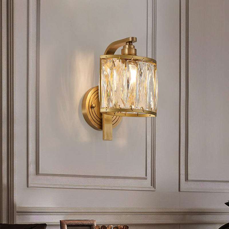 Traditional Square Wall Mount Crystal Sconce In Gold - 1 Light Lamp