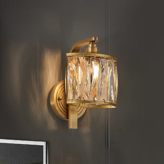 Traditional Square Wall Mount Crystal Sconce In Gold - 1 Light Lamp