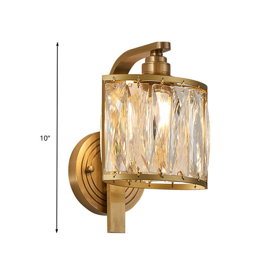 Traditional Square Wall Mount Crystal Sconce In Gold - 1 Light Lamp