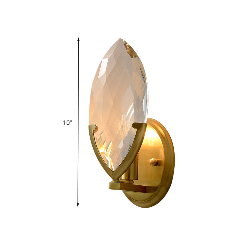 Traditional Gold Wall Sconce With Crystal Block Design - Oval Living Room Light