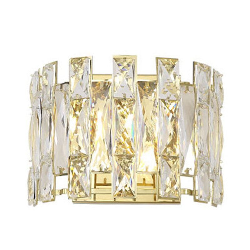 Traditional Led Wall Sconce With Clear Crystal Half Cylinder And 2 Heads 7.5/10 Width