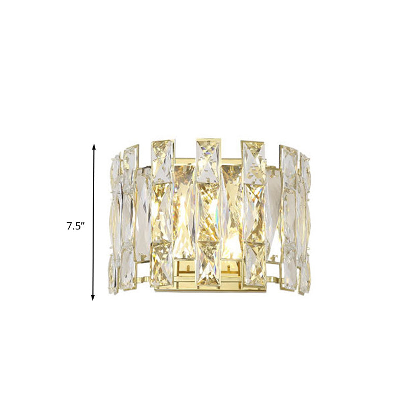 Traditional Led Wall Sconce With Clear Crystal Half Cylinder And 2 Heads 7.5/10 Width