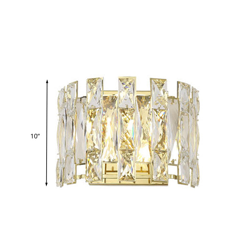 Traditional Led Wall Sconce With Clear Crystal Half Cylinder And 2 Heads 7.5/10 Width