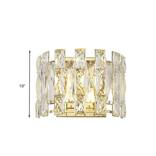 Traditional Led Wall Sconce With Clear Crystal Half Cylinder And 2 Heads 7.5/10 Width