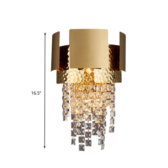 Gold Crystal Led Wall Sconce With 2 Cascading Bulbs For Traditional Bedroom Lighting