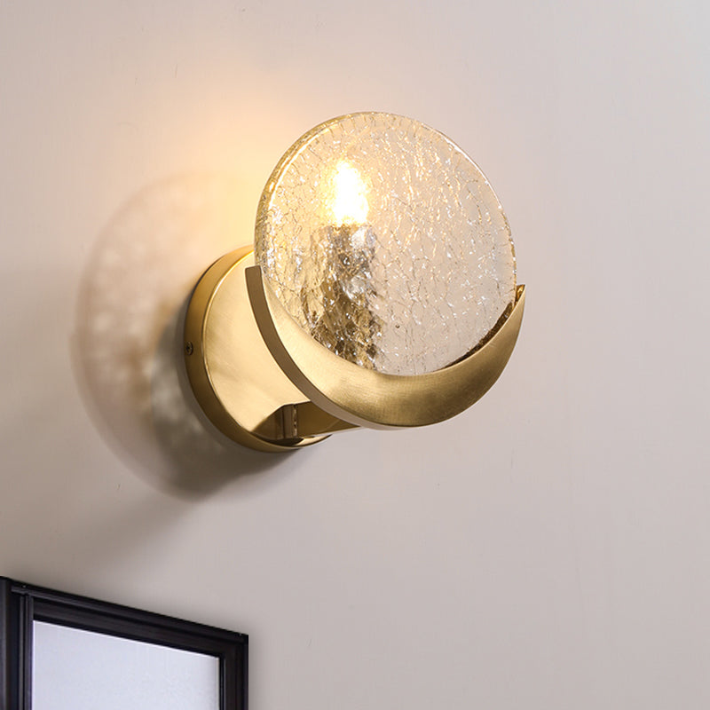 Minimalist 1-Head Gold Crackle Glass Wall Lamp For Bedroom