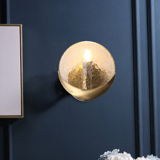 Minimalist 1-Head Gold Crackle Glass Wall Lamp For Bedroom