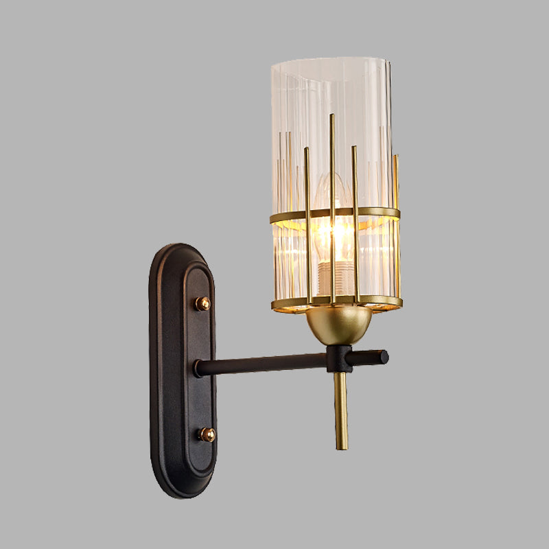 Traditional Gold Wall Sconce With Clear Glass Shade - 1 Bulb Light Fixture