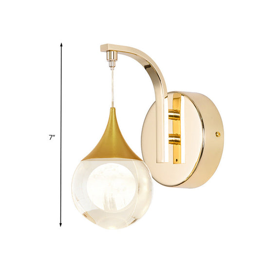 Gold Led Retro Crystal Sphere Wall Sconce Lighting For Living Room - Mount Lamp