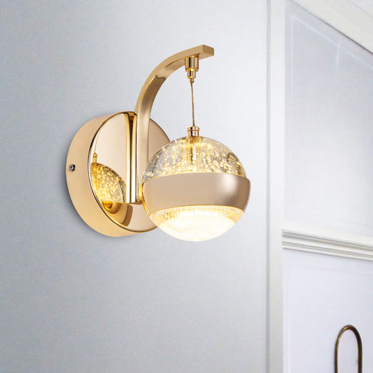 Gold Bubble Crystal Globe Wall Lamp - Minimalist Led Sconce Light Fixture For Bedroom