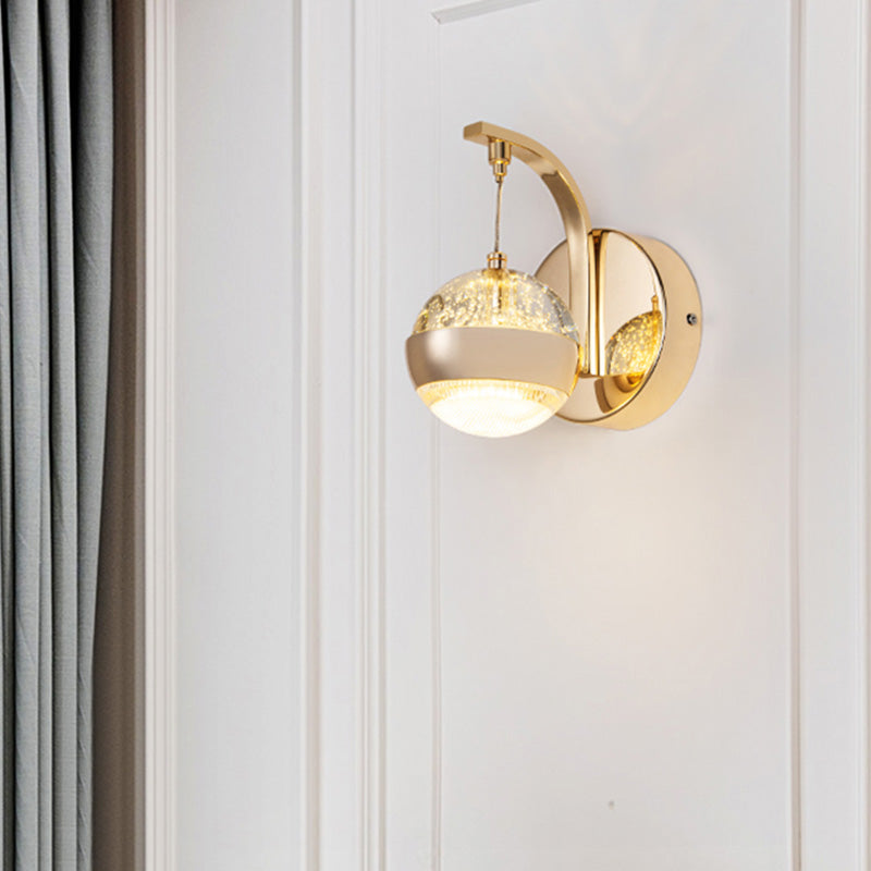 Gold Bubble Crystal Globe Wall Lamp - Minimalist Led Sconce Light Fixture For Bedroom