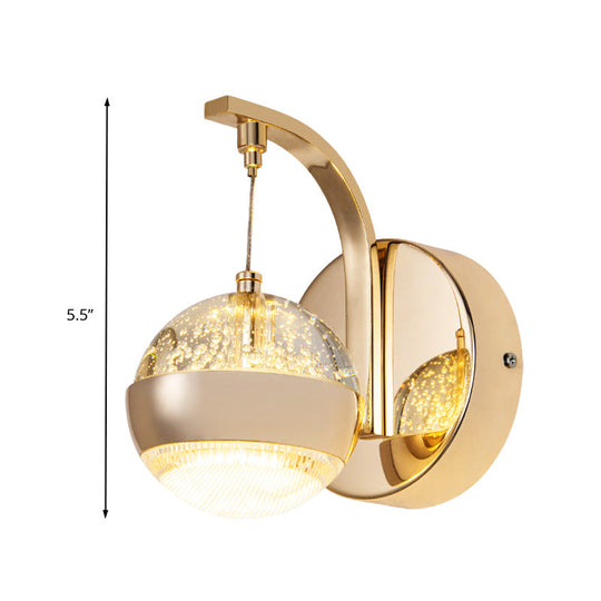 Gold Bubble Crystal Globe Wall Lamp - Minimalist Led Sconce Light Fixture For Bedroom