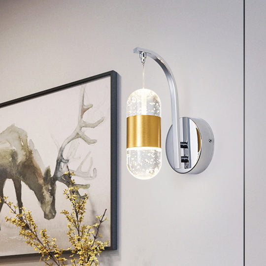 Gold Metal Led Wall Sconce With Crystal Bubble Shade For Bedroom