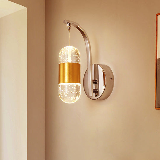 Gold Metal Led Wall Sconce With Crystal Bubble Shade For Bedroom