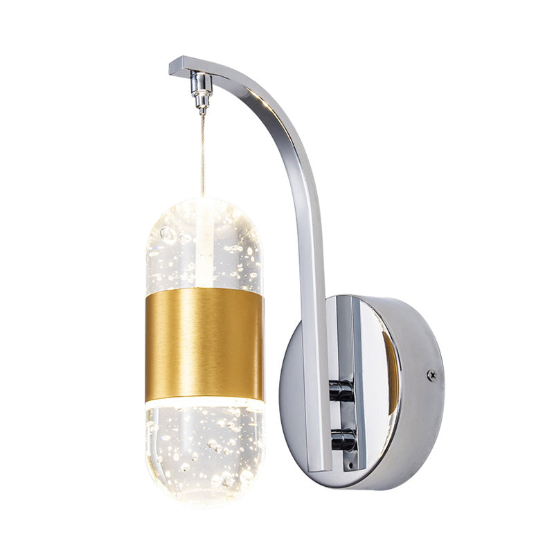 Gold Metal Led Wall Sconce With Crystal Bubble Shade For Bedroom