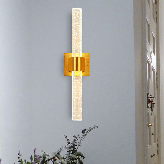 Traditional Gold Led Wall Sconce With Clear Bubble Crystal - Linear Bedroom Lighting Fixture 1 /