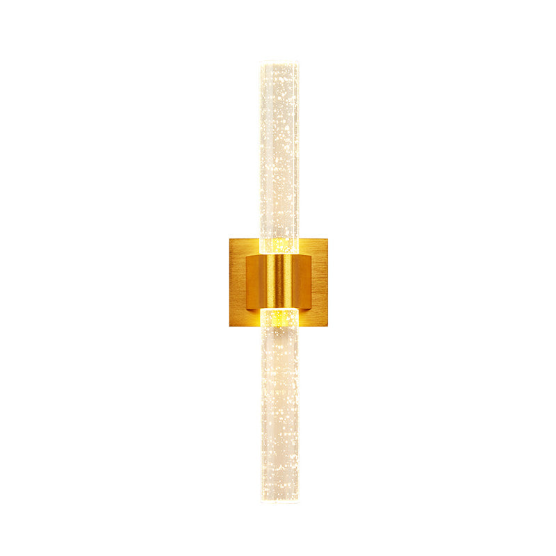 Traditional Gold Led Wall Sconce With Clear Bubble Crystal - Linear Bedroom Lighting Fixture