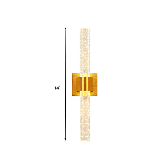 Traditional Gold Led Wall Sconce With Clear Bubble Crystal - Linear Bedroom Lighting Fixture