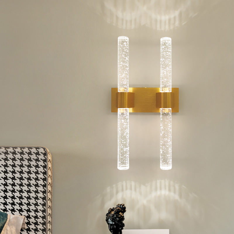 Traditional Gold Led Wall Sconce With Clear Bubble Crystal - Linear Bedroom Lighting Fixture 2 /