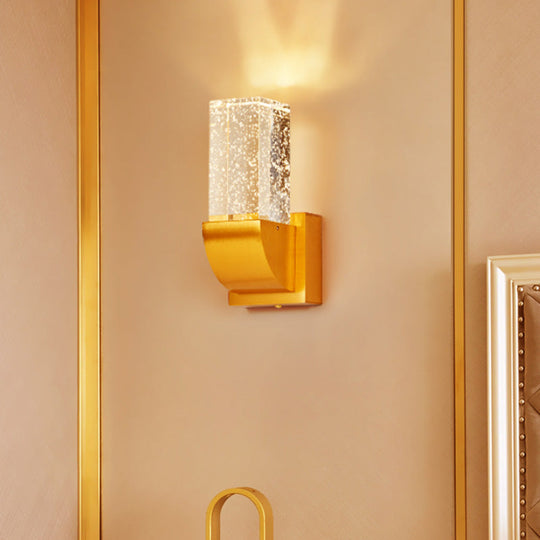 Crystal Brown/Gold Rectangular Led Wall Sconce Light For Bedroom