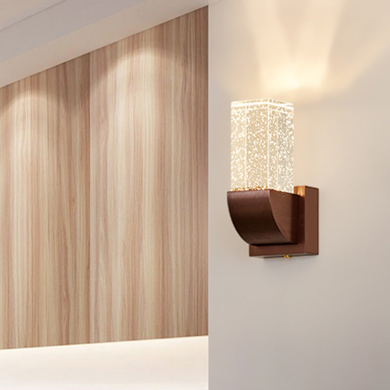 Crystal Brown/Gold Rectangular Led Wall Sconce Light For Bedroom Brown