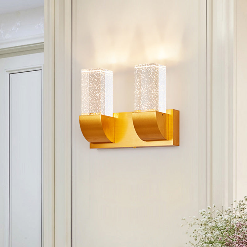 Gold Crystal Led Wall Sconce With Minimalist Rectangular Design - 2/3 Bulb Bubble Light 2 /