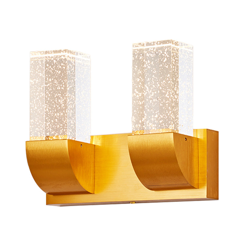 Gold Crystal Led Wall Sconce With Minimalist Rectangular Design - 2/3 Bulb Bubble Light