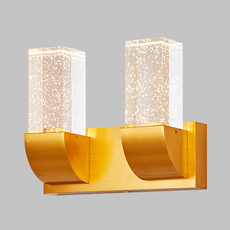 Gold Crystal Led Wall Sconce With Minimalist Rectangular Design - 2/3 Bulb Bubble Light