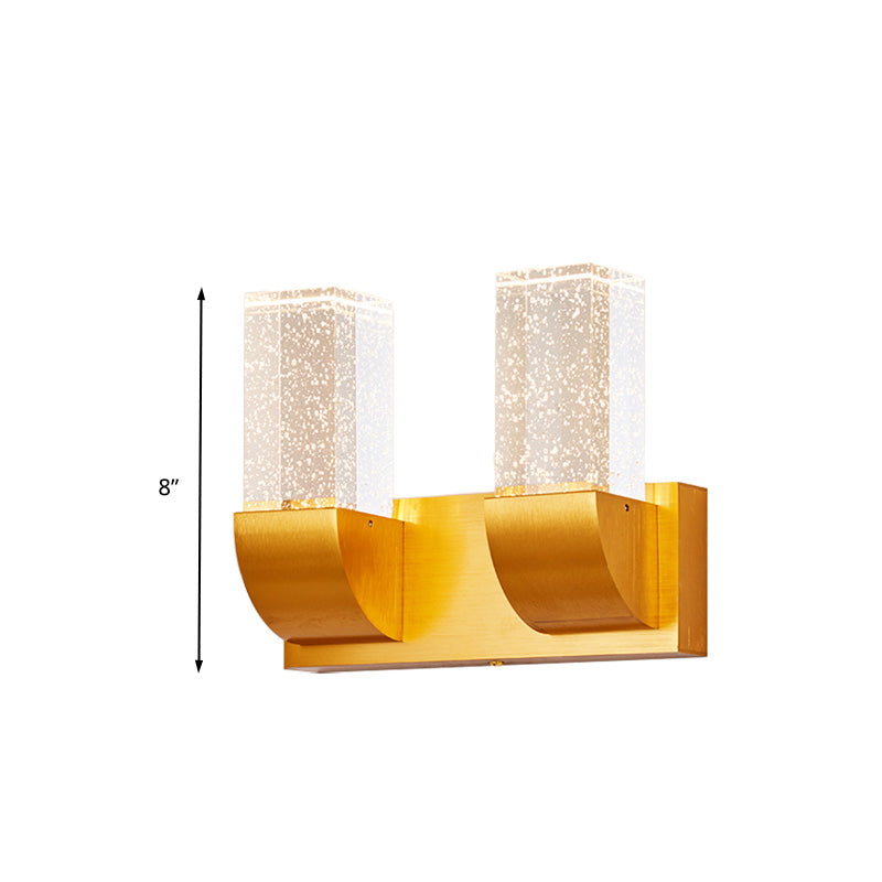 Gold Crystal Led Wall Sconce With Minimalist Rectangular Design - 2/3 Bulb Bubble Light